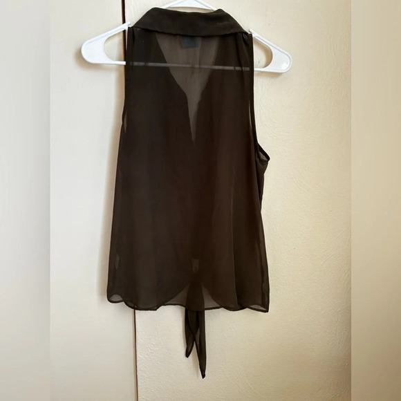 Army green silky blouse with brass accents and tie in front - Picture 3 of 7